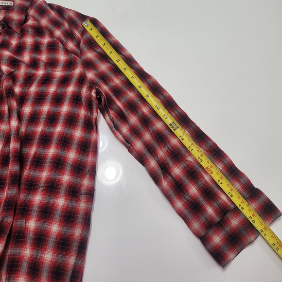 Alice + olivia red and white  crinkle plaid button down XS - Picture 12 of 15
